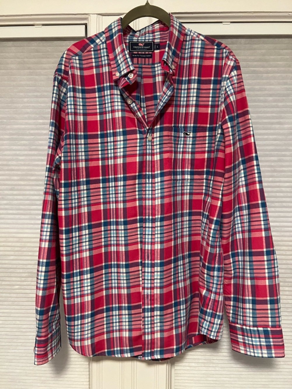 Vineyard Vines Men's Red and Blue Plaid Button-Down Shirt